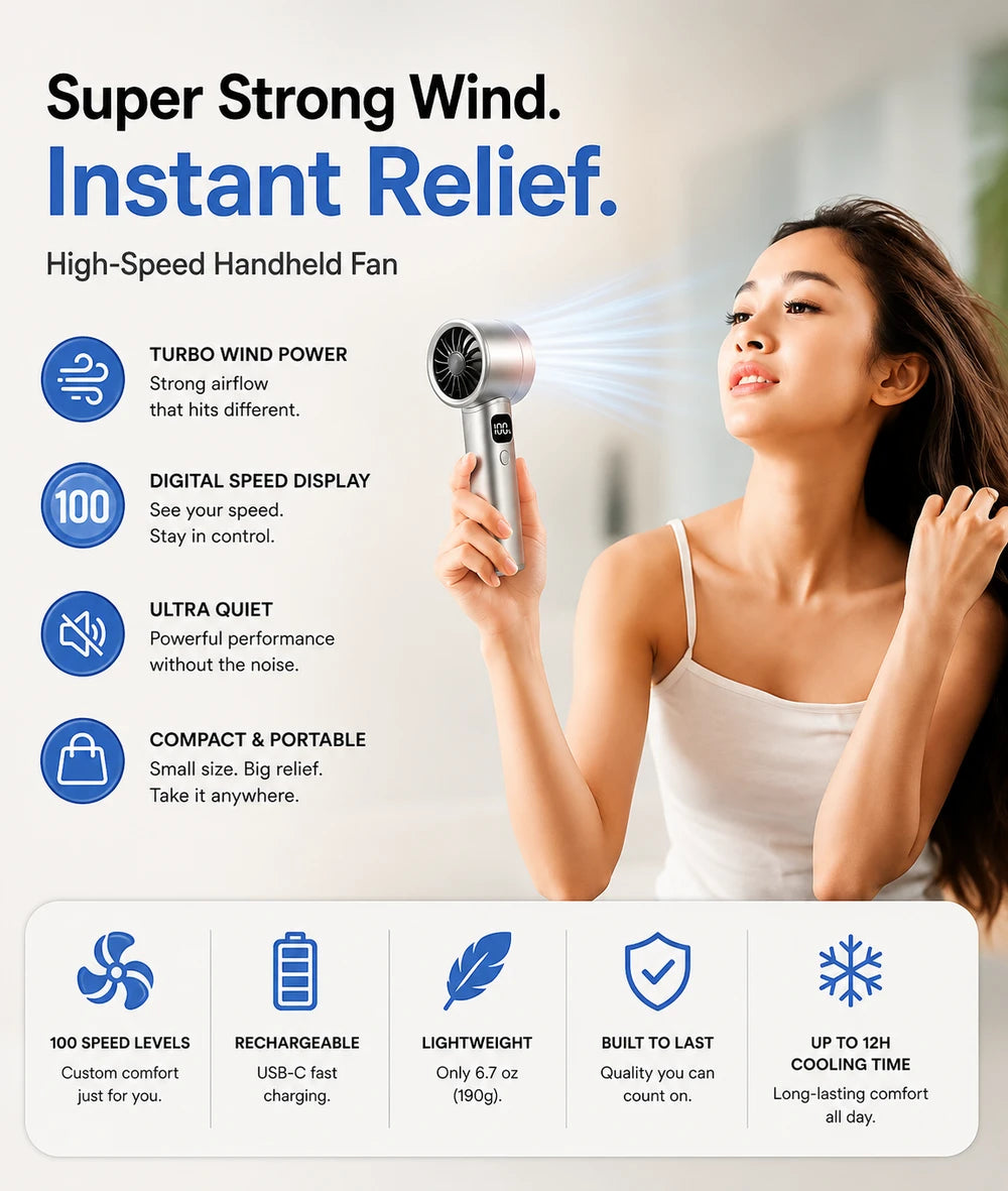Mini Handheld Fan (4 Speeds)