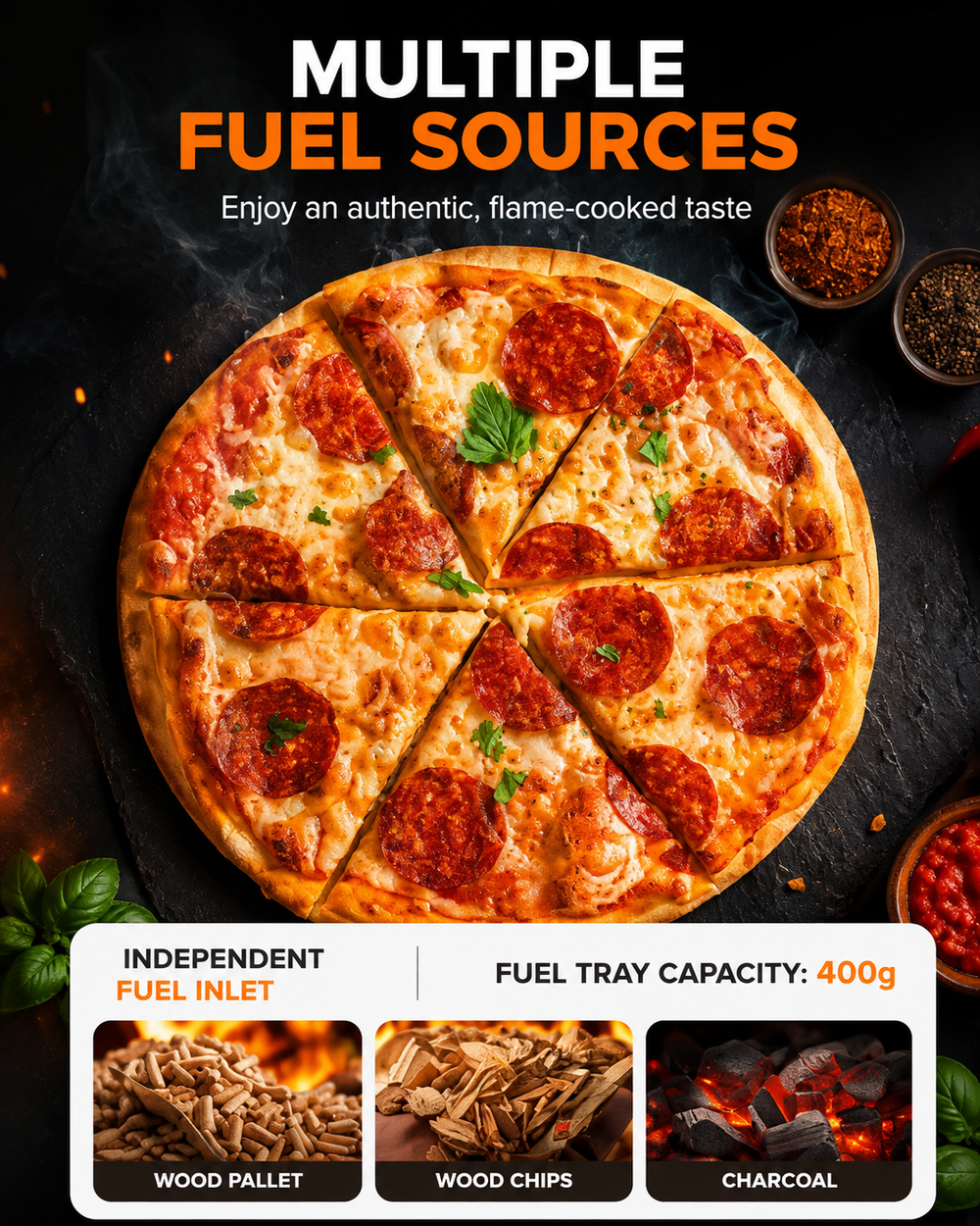 Outdoor Pizza Oven 12In Wood Fired Pellet Pizza-Stove w/ Thermometer Portable Pizza-Maker for Outside Backyard Camping