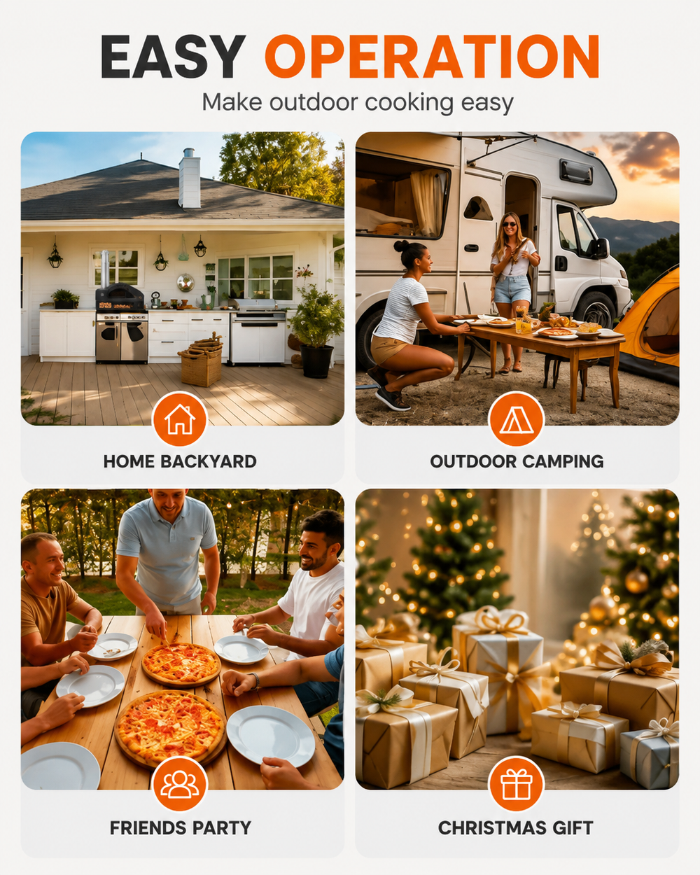 Outdoor Pizza Oven 12In Wood Fired Pellet Pizza-Stove w/ Thermometer Portable Pizza-Maker for Outside Backyard Camping