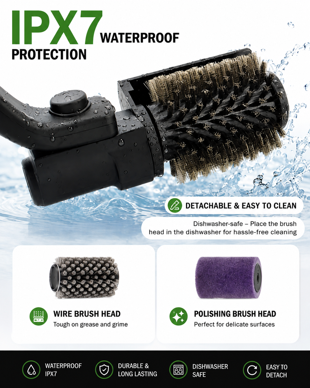 Electric Grill Brush, Multifunctional High Torque Grill Brush with 3-Speed Modes, 20kg Max Torque BBQ Cleaner Safe for Porcelain Cast Iron Stainless Steel, Reinforced Steel Bristles