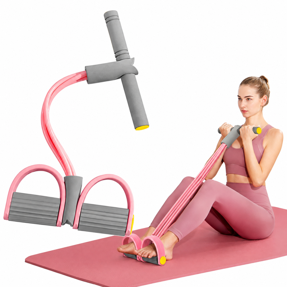 Resistance Bands 4-Tube Yoga Pedal Puller Resistance Band Elastic Pull Rope Fitness Equipment for Abdomen Waist Arm Training