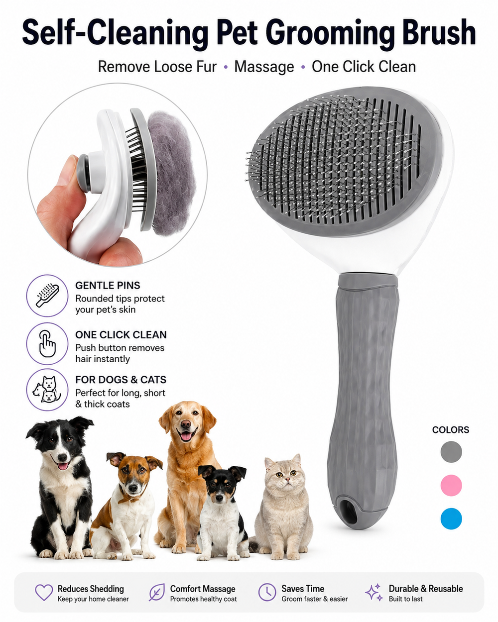 Pet Dog Brush Cat Comb Self Cleaning Pet Hair Remover Brush For Dogs Cats Grooming Tools Pets Dematting Comb Dogs Accessories