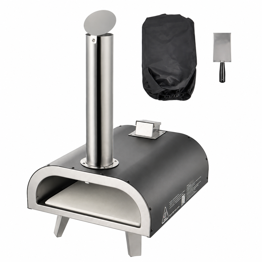 Outdoor Pizza Oven 12In Wood Fired Pellet Pizza-Stove w/ Thermometer Portable Pizza-Maker for Outside Backyard Camping